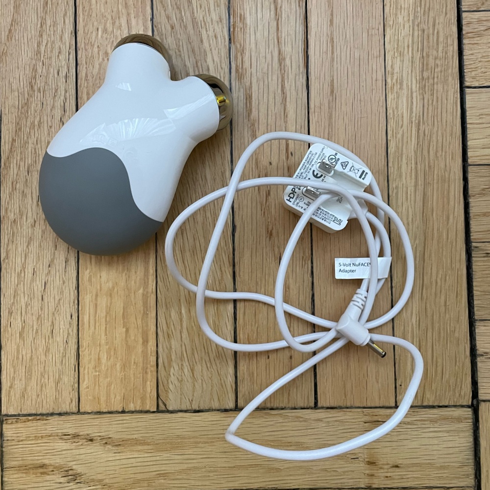 NuFace Mini Facial Toning Device in White and Gray with Charger